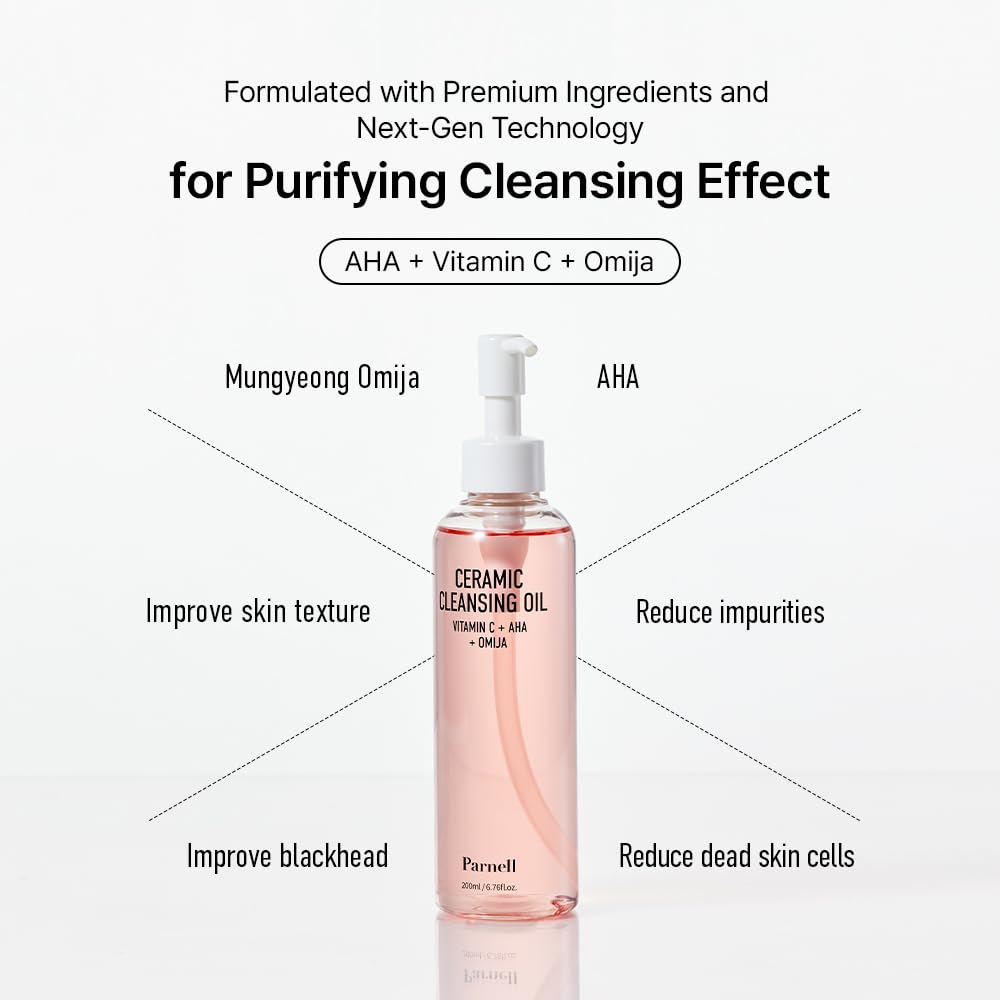 Parnell AHA Omija Ceramic Cleansing Oil 6.76 fl oz | Pore Purifying Sebum Control Deep Cleanser | AHA LHA PHA Omija | Non-Drying Korean Skincare (200ml)