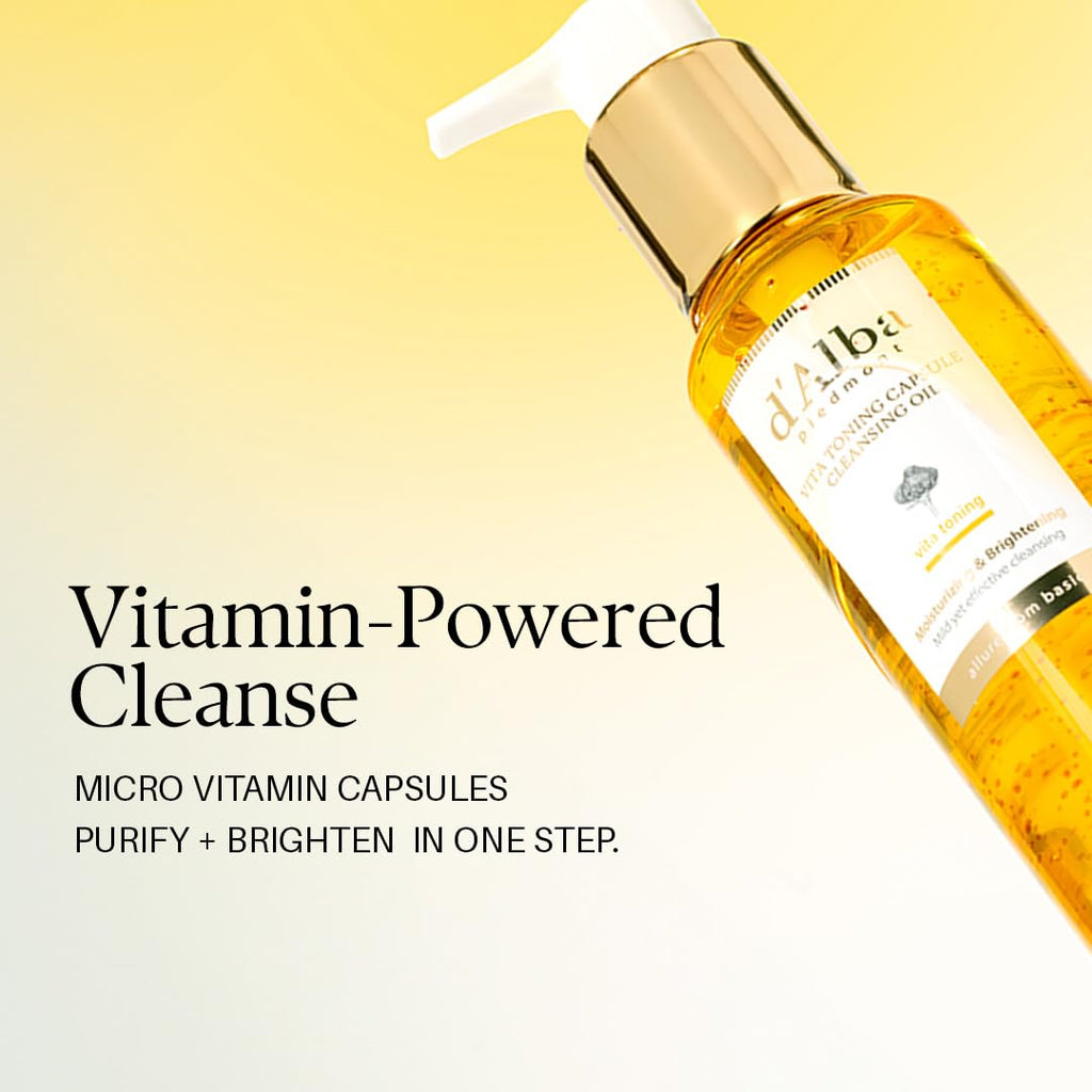 d'alba Piedmont Vita Toning Capsule Cleansing Oil (5.07 fl oz.), Vegan Skincare, Deep Cleansing Face Oil with Vitamin C, Glutathione & White Truffle, Makeup Remover, Pore Care