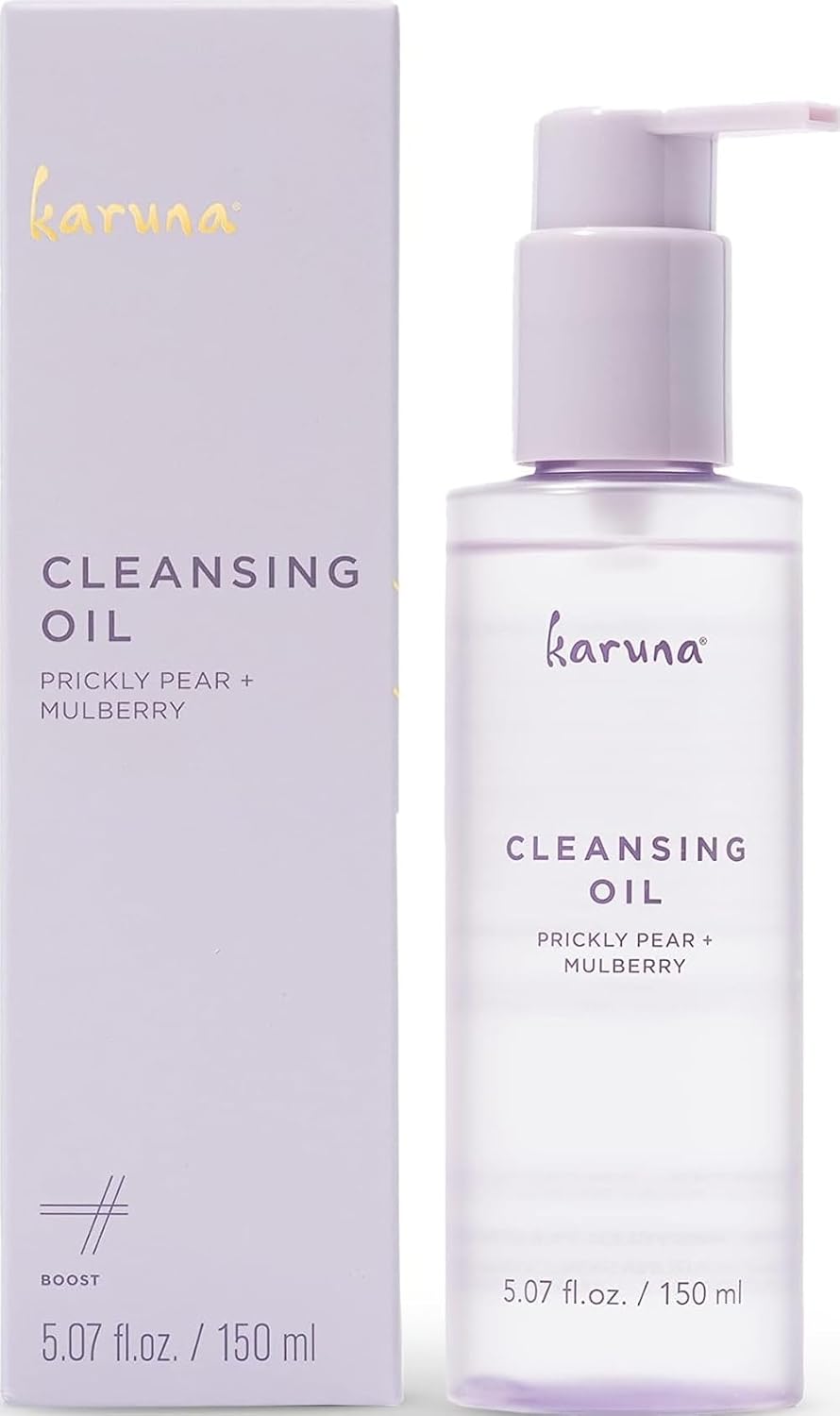 Karuna Cleansing Oil for Face - Gentle Makeup Remover Oil with Camellia, Hyaluronic Acid, Prickly Pear & Aloe - Pre-Cleanse Oil Based Face Cleanser for All Skin Types Including Oily & Blemish-Prone