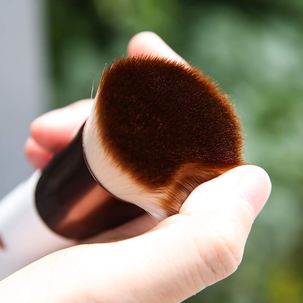 DUcare Foundation Brush with Makeup Sponges 5pcs Puff Flat Top Kabuki Brush for Liquid Blending Mineral Powder Buffing Stippling
