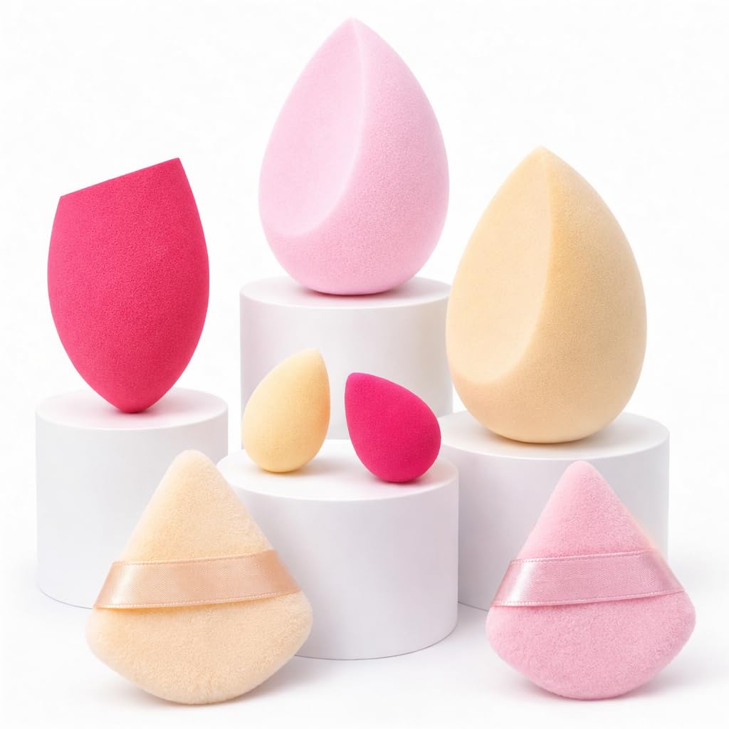 OO-MY Ultra Soft Makeup Sponge Set – 7 Latex-Free Beauty Blenders for Flawless Foundation, Concealer & Powder Application (Dry & Wet Use)