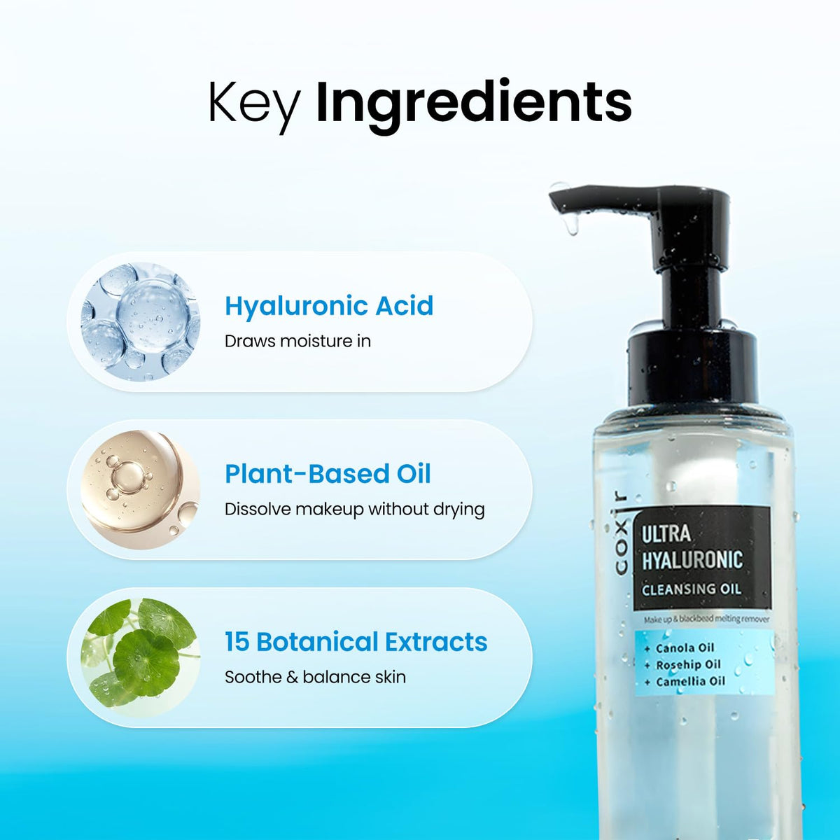 coxir Ultra Hyaluronic Cleansing Oil, Hydrating Makeup Remover, 5.07 fl.oz