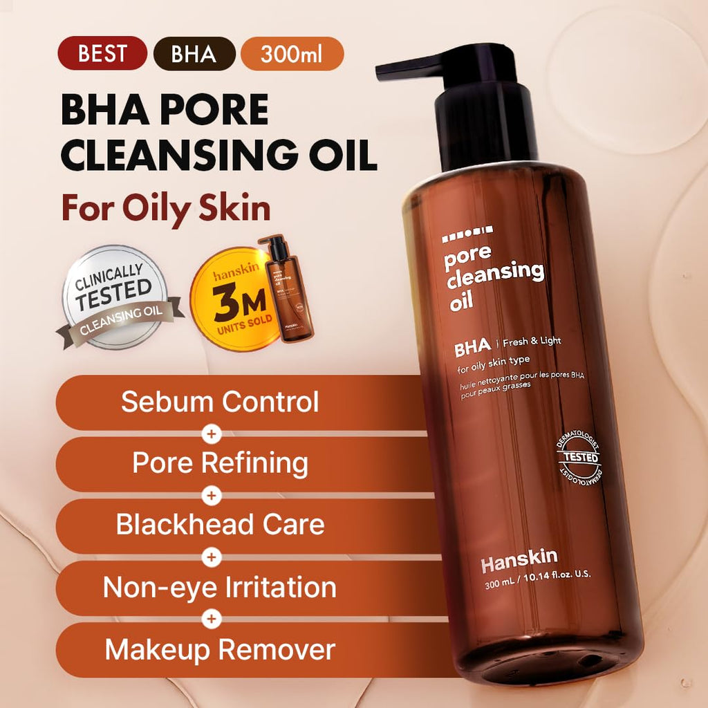 Hanskin BHA Pore Cleansing Oil for Oily Skin, Makeup Remover, 10.14 oz