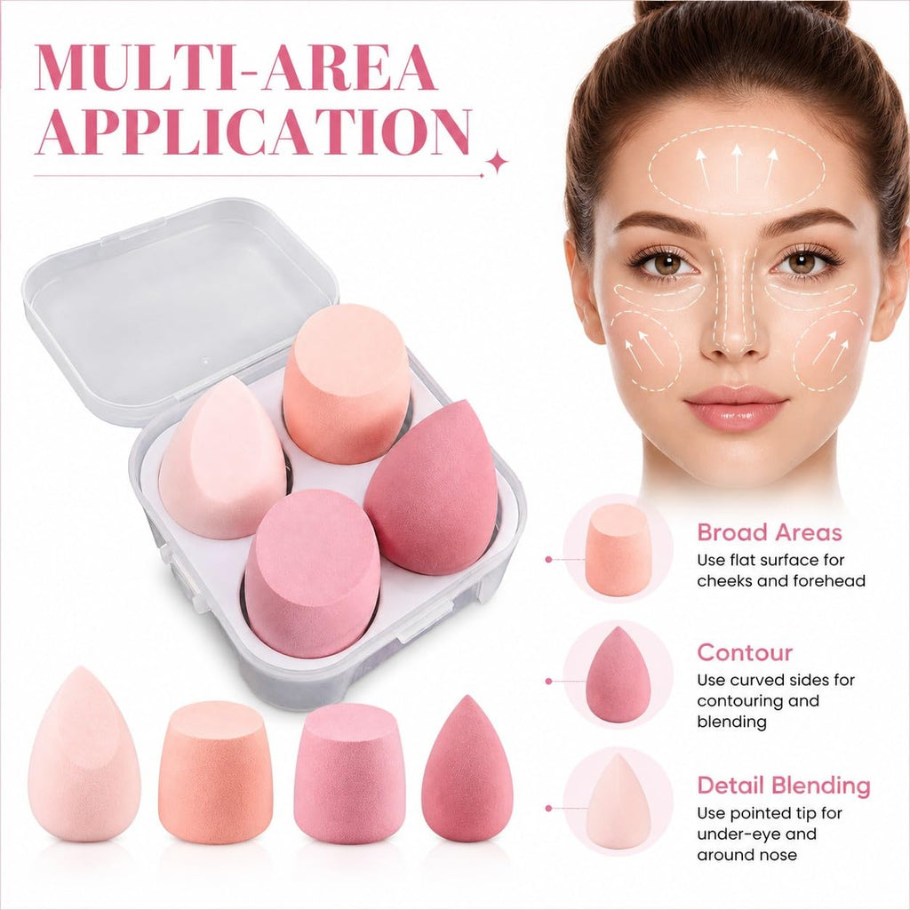 Makeup Sponge Set 4 Pcs Blender for Foundation Latex Free with Travel Case