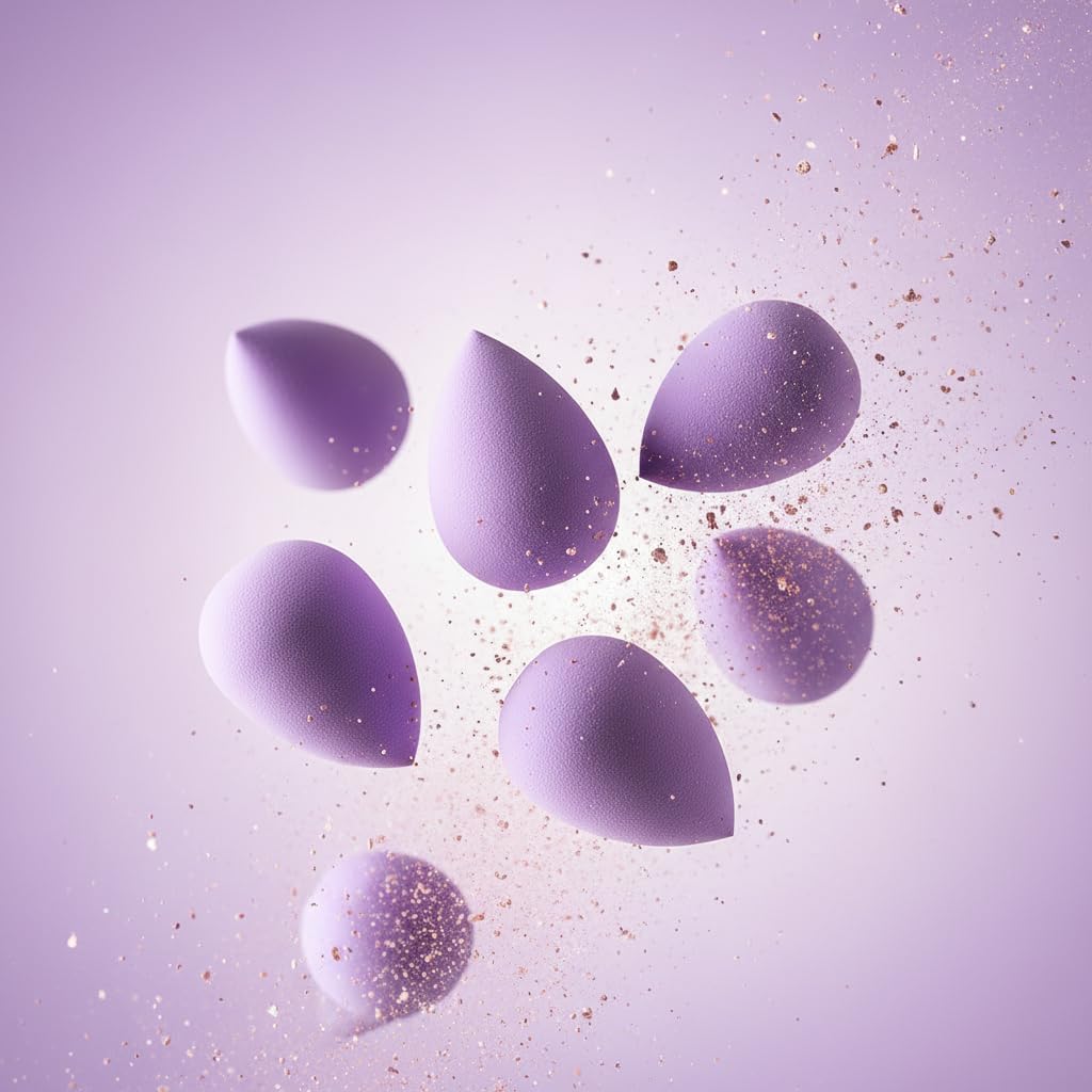 6PCS Mini Makeup Sponge, Black Small Beauty Sponge Blender Set for Foundation, Powder, Concealer Highlight,and Eye Shadow (Purple)