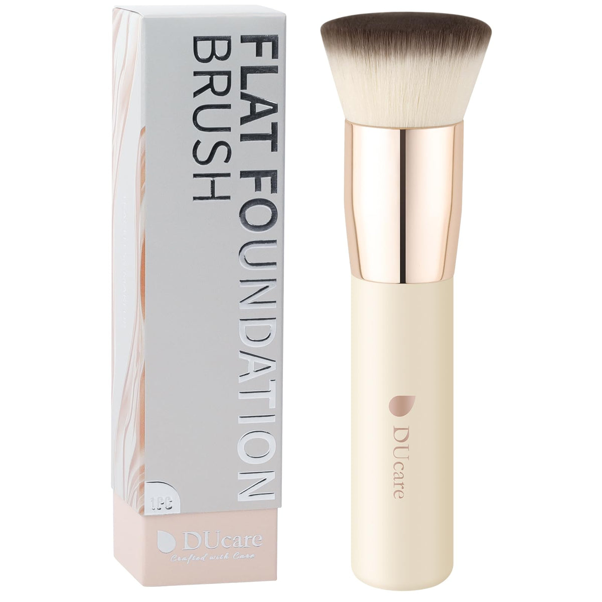 DUcare Foundation Brush with Makeup Sponges 5pcs Puff Flat Top Kabuki Brush for Liquid Blending Mineral Powder Buffing Stippling