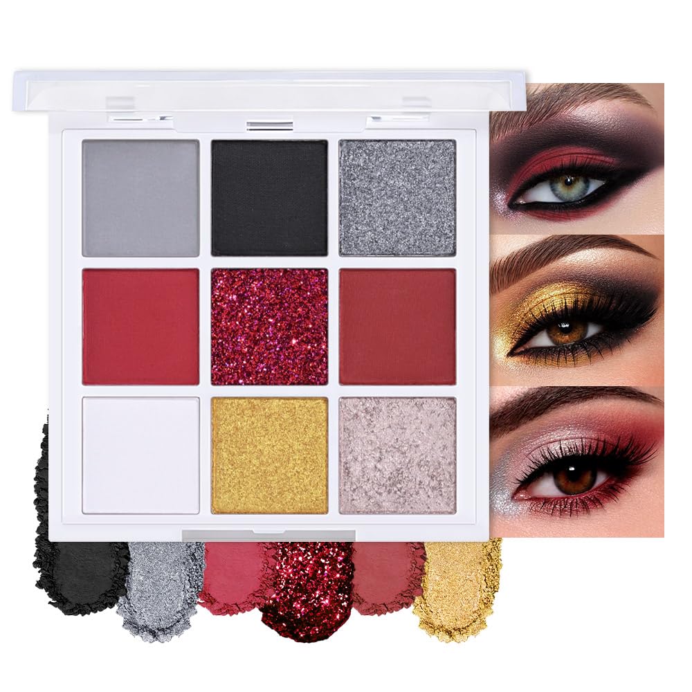 evpct 9 Colors Brown Nude Gold Black Smokey Glitter Eyeshadow Palette