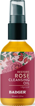 Badger Rose Face Cleansing Oil, 2 fl oz Glass Bottle