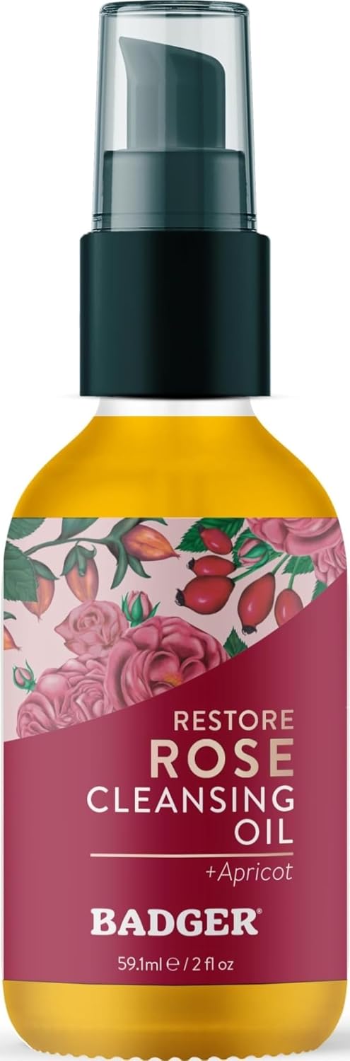 Badger Rose Face Cleansing Oil, 2 fl oz Glass Bottle