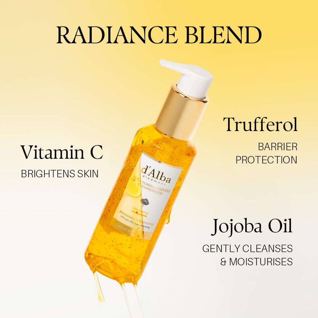 d'alba Piedmont Vita Toning Capsule Cleansing Oil (5.07 fl oz.), Vegan Skincare, Deep Cleansing Face Oil with Vitamin C, Glutathione & White Truffle, Makeup Remover, Pore Care