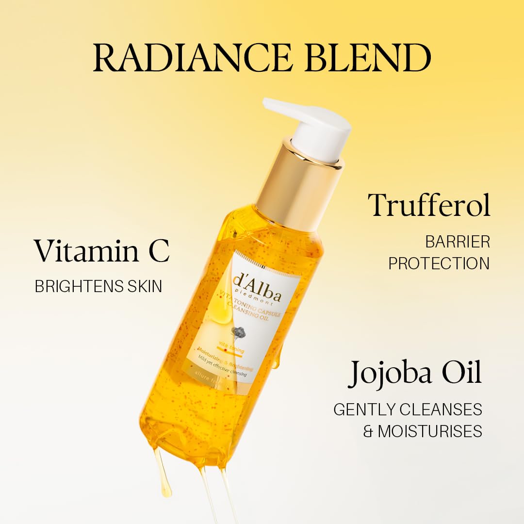 d'alba Piedmont Vita Toning Capsule Cleansing Oil (5.07 fl oz.), Vegan Skincare, Deep Cleansing Face Oil with Vitamin C, Glutathione & White Truffle, Makeup Remover, Pore Care