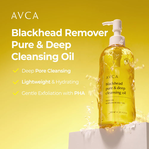 AVCA Jumbo Size Blackhead Remover Cleansing Oil 10.14 fl oz (300ml) – K-Beauty Pore Care Cleanser with PHA, Dissolves Makeup & Sebum, Gentle Exfoliating Oil Cleanser for Oily & Normal Skin