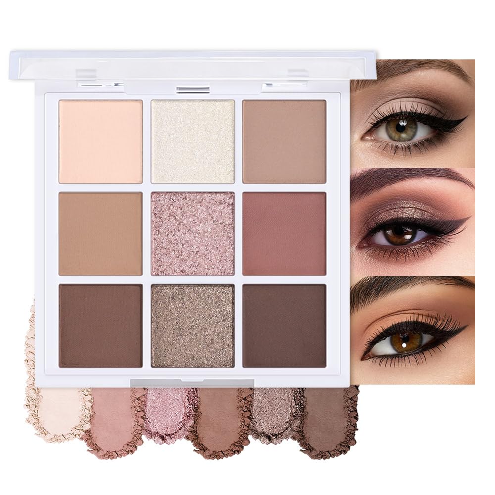 evpct 9 Colors Brown Nude Gold Black Smokey Glitter Eyeshadow Palette
