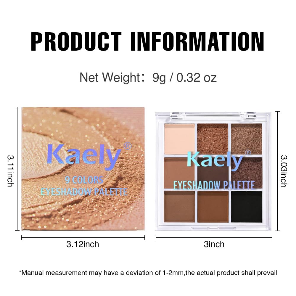 evpct 9 Colors Brown Nude Gold Black Smokey Glitter Eyeshadow Palette