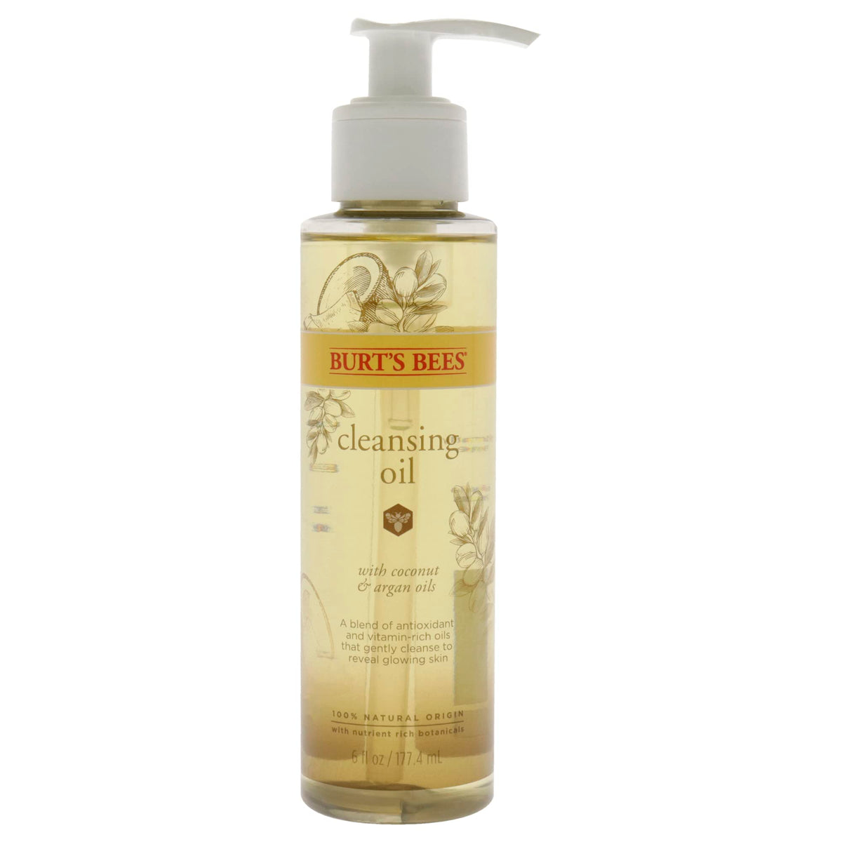 Burt's Bees Nourishing Cleansing Oil With Coconut and Argan Oils, Cleansing Face Oil for Normal to Dry Skin, College Back to School Dorm Essentials, Natural Origin Skin Care, 6 fl. oz. Bottle