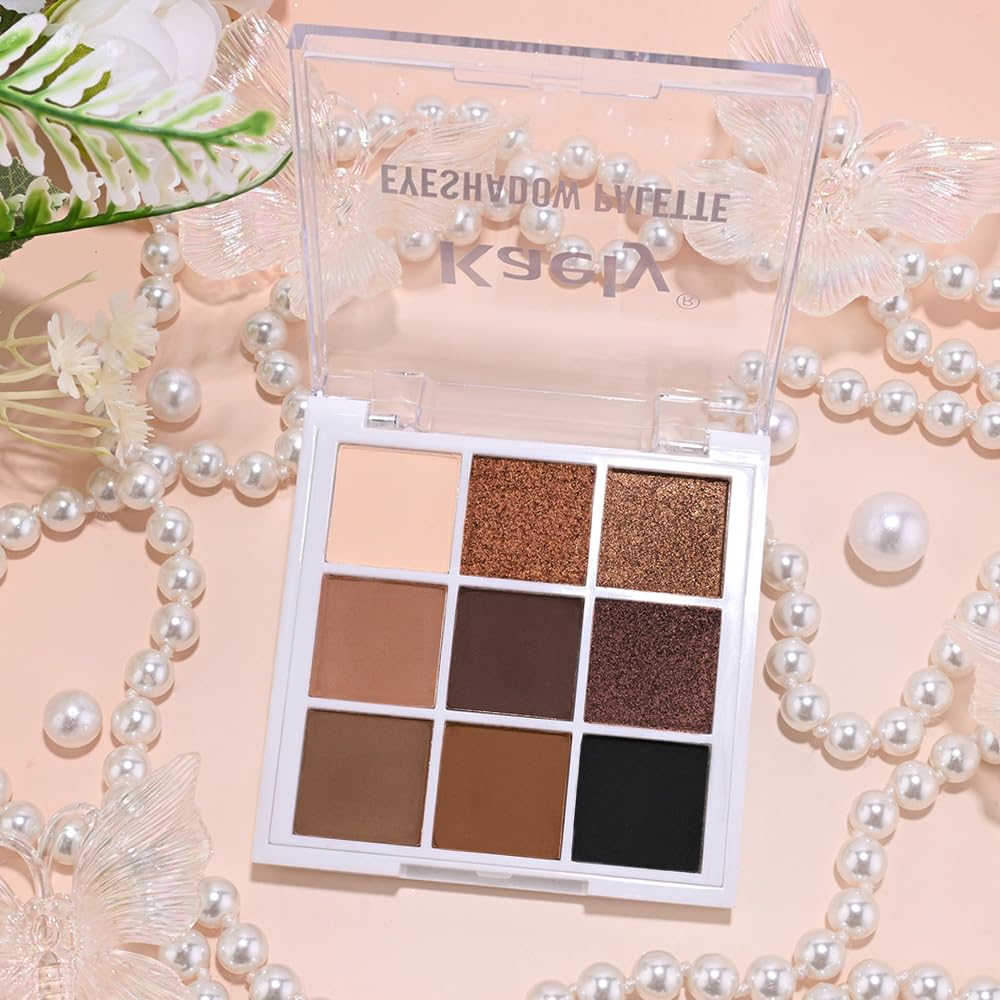 evpct 9 Colors Brown Nude Gold Black Smokey Glitter Eyeshadow Palette