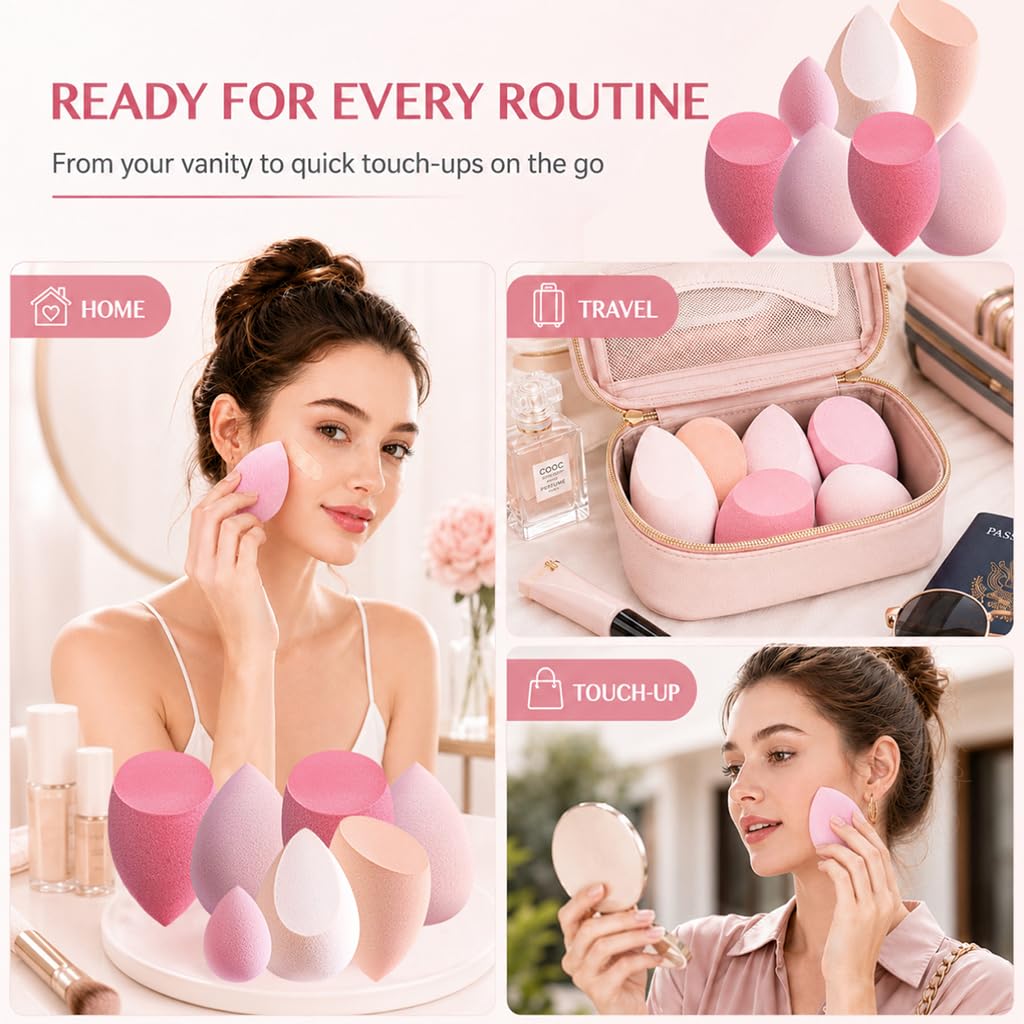 Foonbe Makeup Sponge Set, 7 Pcs Multi Colored Blender Sponges