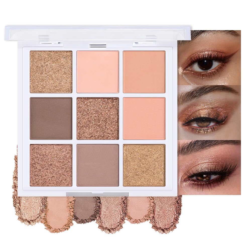 evpct 9 Colors Brown Nude Gold Black Smokey Glitter Eyeshadow Palette