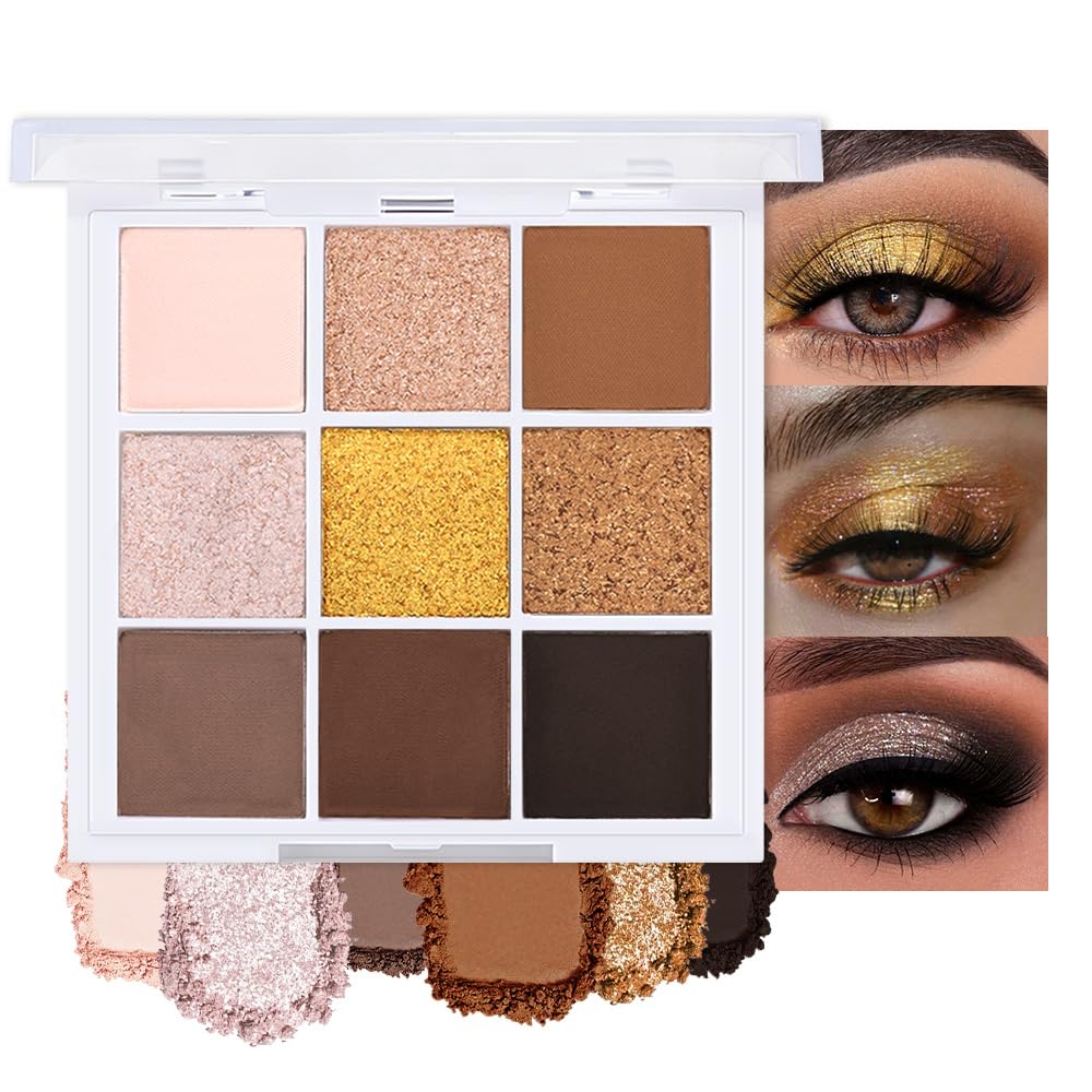 evpct 9 Colors Brown Nude Gold Black Smokey Glitter Eyeshadow Palette