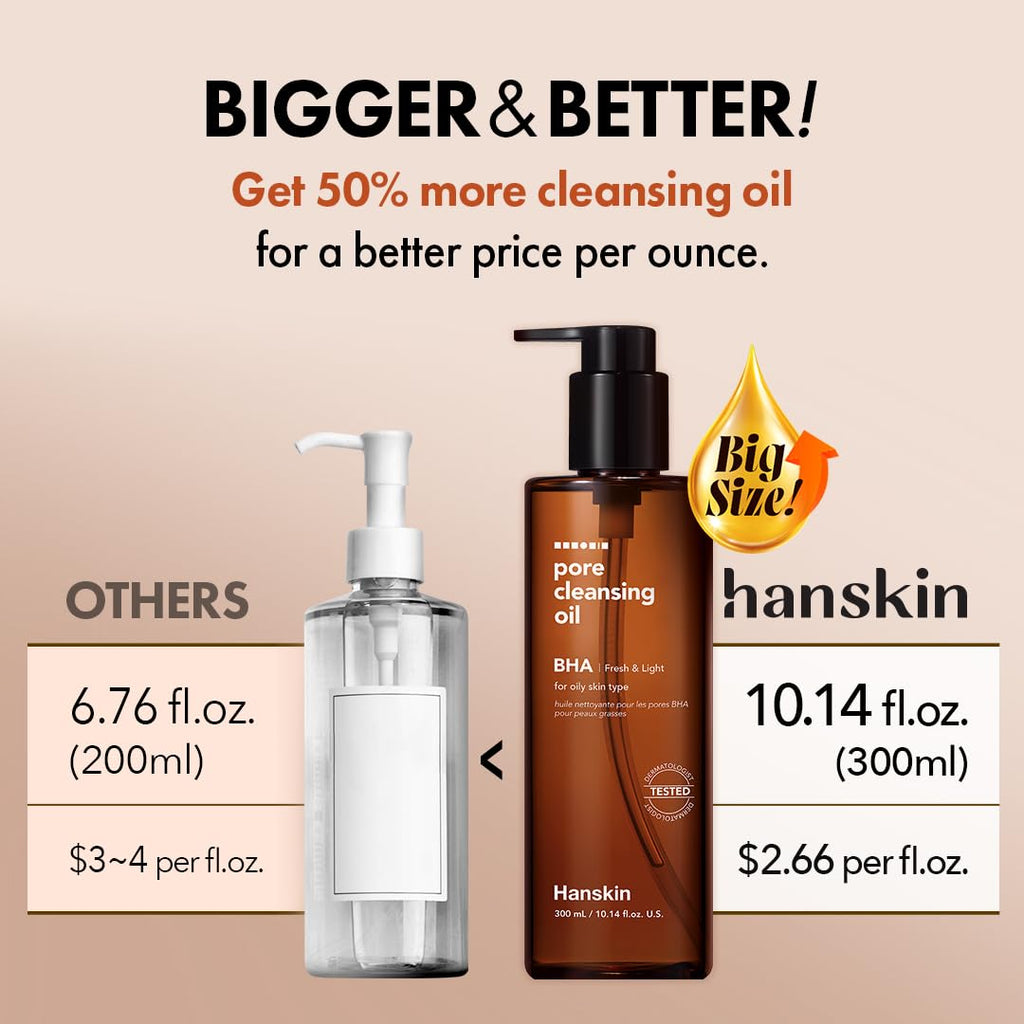 Hanskin BHA Pore Cleansing Oil for Oily Skin, Makeup Remover, 10.14 oz