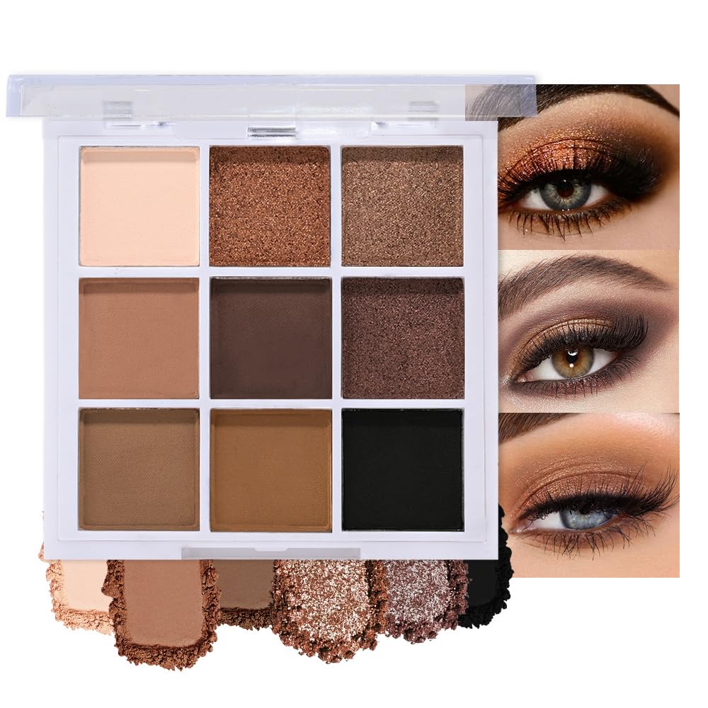 evpct 9 Colors Brown Nude Gold Black Smokey Glitter Eyeshadow Palette