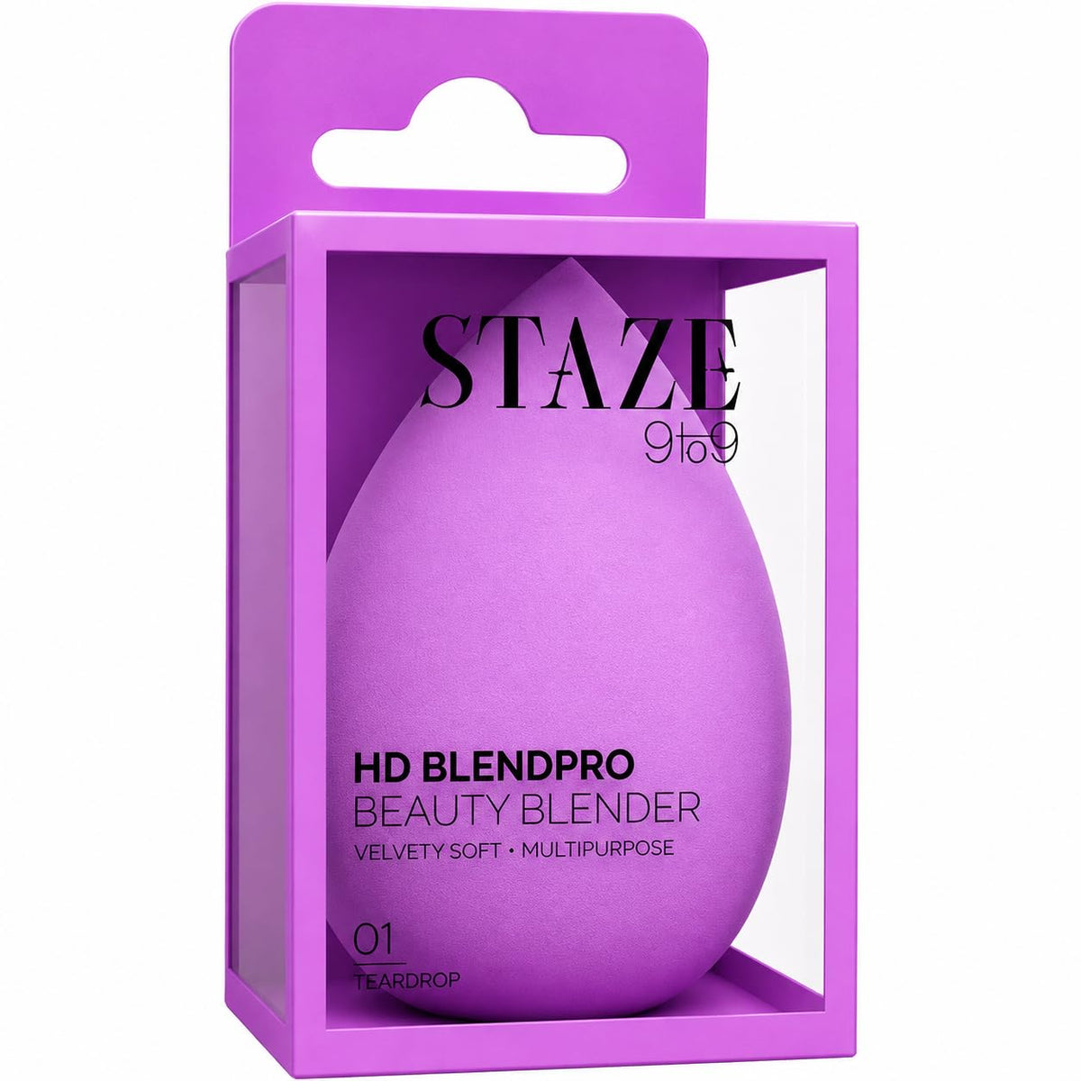 Staze 9to9 HD BlendPro Beauty Blender Velvety Soft Purpel Makeup Sponge | Super-Soft Blending Foam for Foundations, Powders and Creams | Reusable & Washable, Vegan & Cruelty-Free, Streak-Free Finish