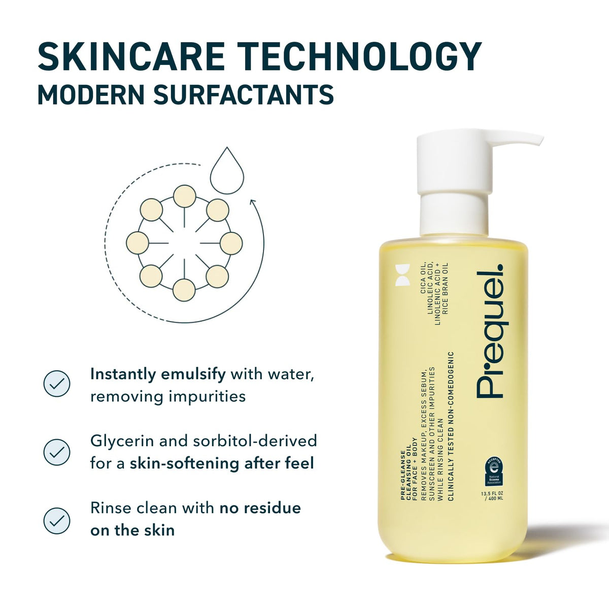 Prequel Skin Pre-Gleanse Oil Cleanser for Face. Double Cleansing Oil Skincare for Women with Cica and more. Non-Comedogenic Makeup Remover. Unscented Gentle Formula For All Skin Types. 13.5oz