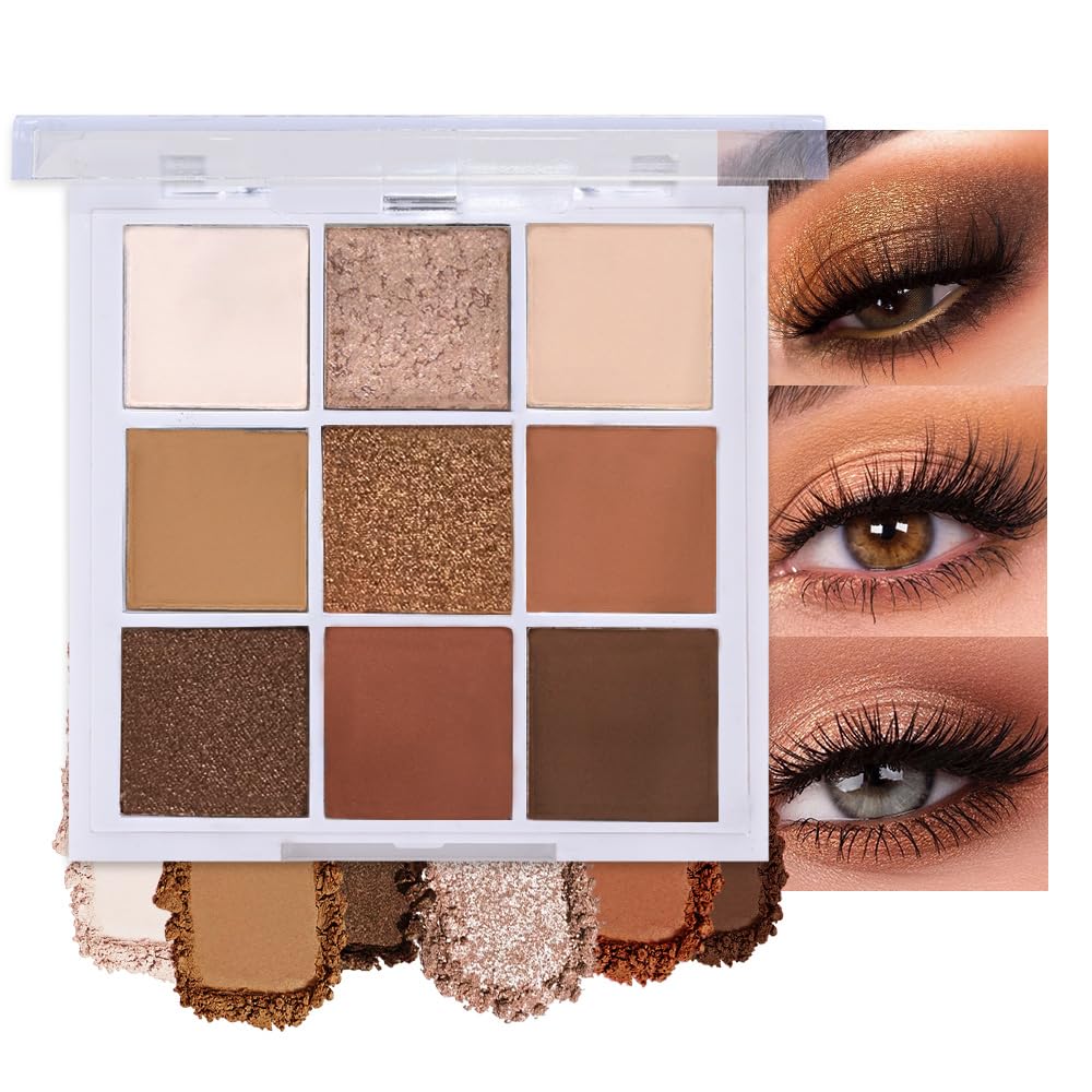 evpct 9 Colors Brown Nude Gold Black Smokey Glitter Eyeshadow Palette