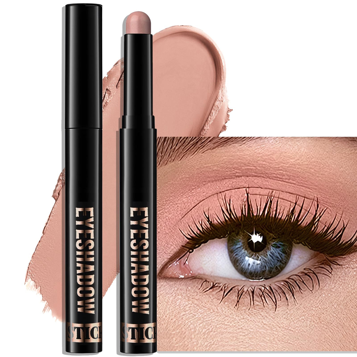 Eyeshadow Stick Light Taupe, Matte Cream Eye Shadow Stick Waterproof Nude Neutral Eyeliner Brightener Pencil Crayon Long-Lasting Eye Highlighter Makeup for Older Women Easy to Use High Pigmented