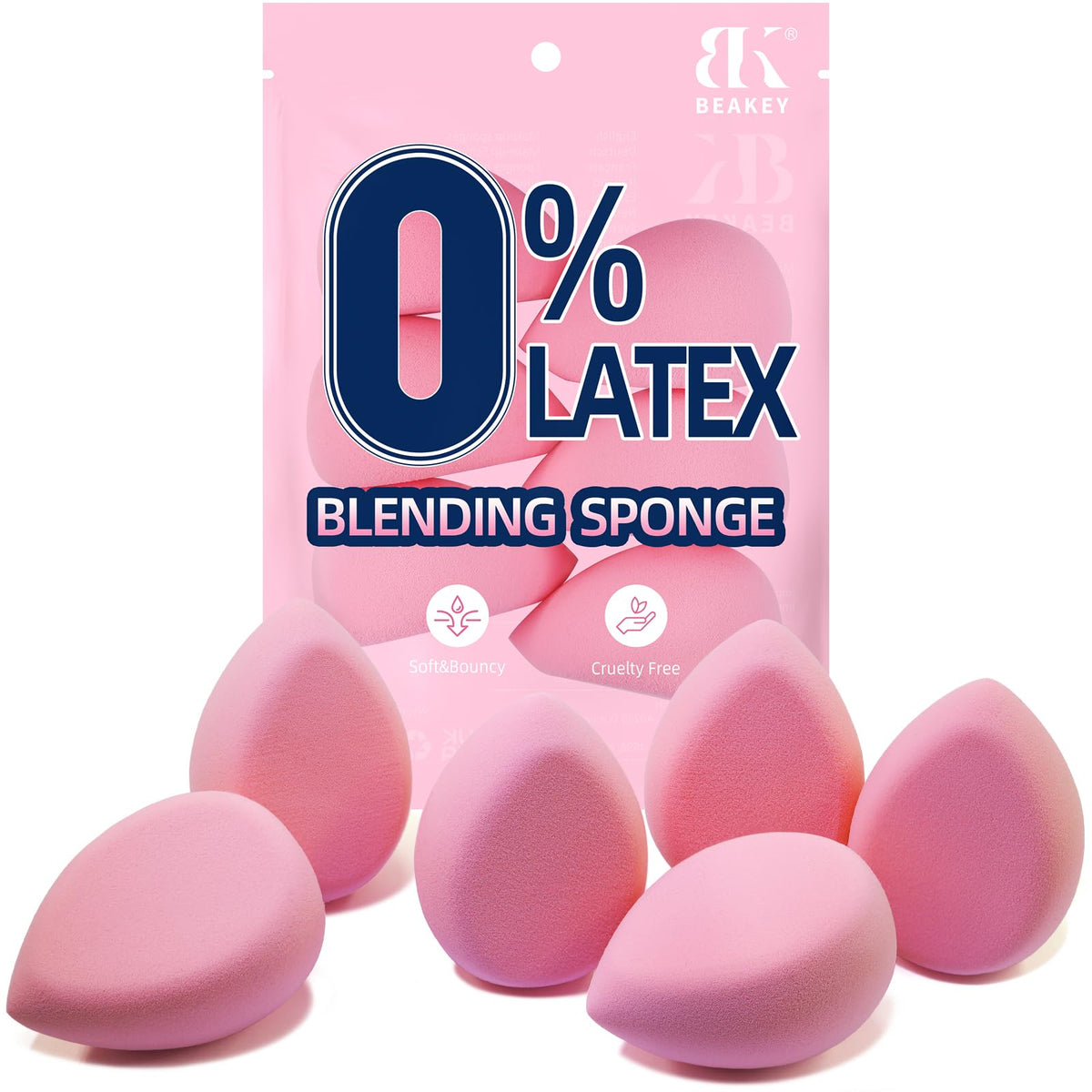 BEAKEY Makeup Sponge Set of 6, Super Soft Beauty Sponges for Foundation