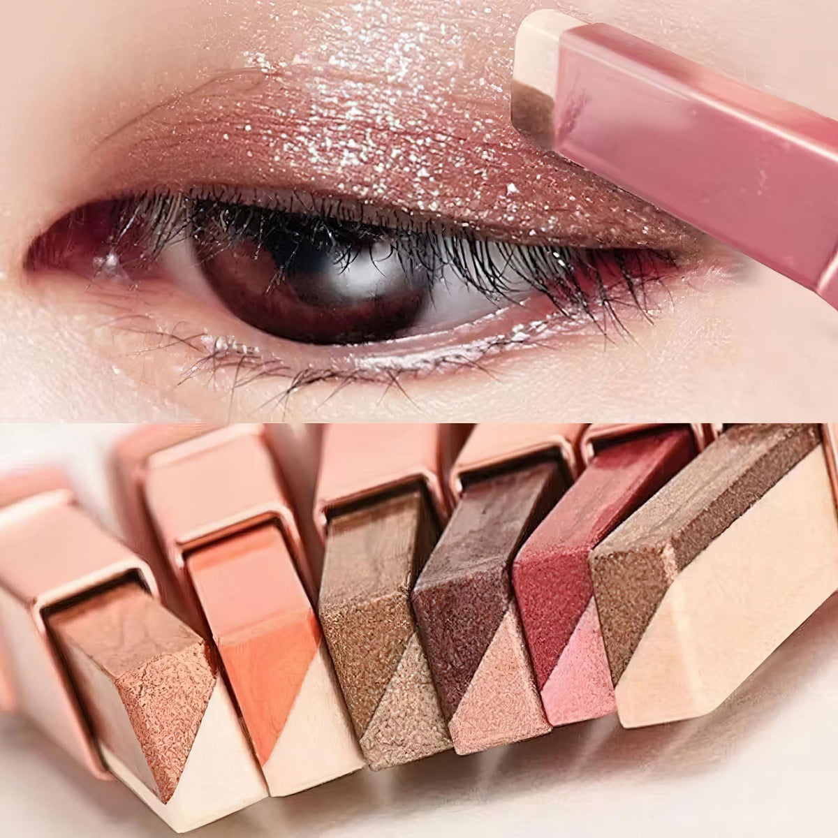 6 Color Eyeshadow Stick Set, Portable Two Tone Eyeshadow Gradient Stick Glitter Gradient Eye shadow Waterproof Eye shadow Pen for Eye Make Up Tool (3 PCS) (PINK)