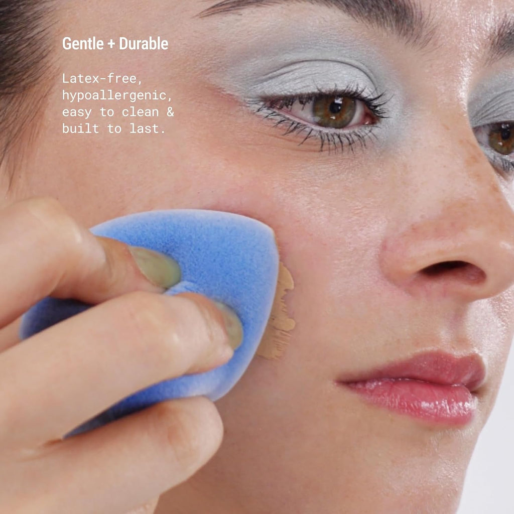 JUNO & Co. Microfiber Makeup Sponge, Dual Layer Technology for Full Coverage Flawless Makeup Blender for Foundation, Powder and Cream (Velvet Style and Blue Color)