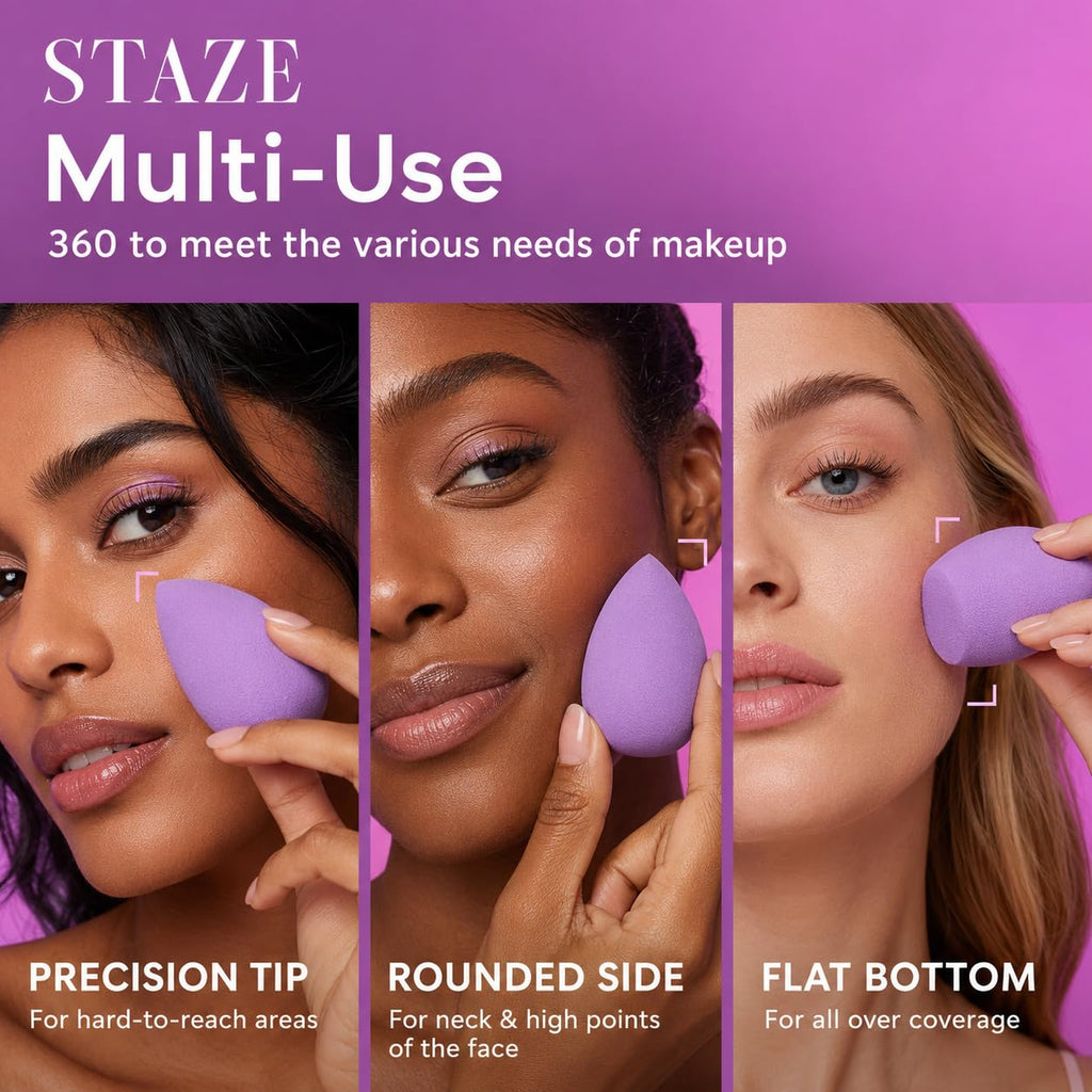 Staze 9to9 HD BlendPro Beauty Blender Velvety Soft Purpel Makeup Sponge | Super-Soft Blending Foam for Foundations, Powders and Creams | Reusable & Washable, Vegan & Cruelty-Free, Streak-Free Finish