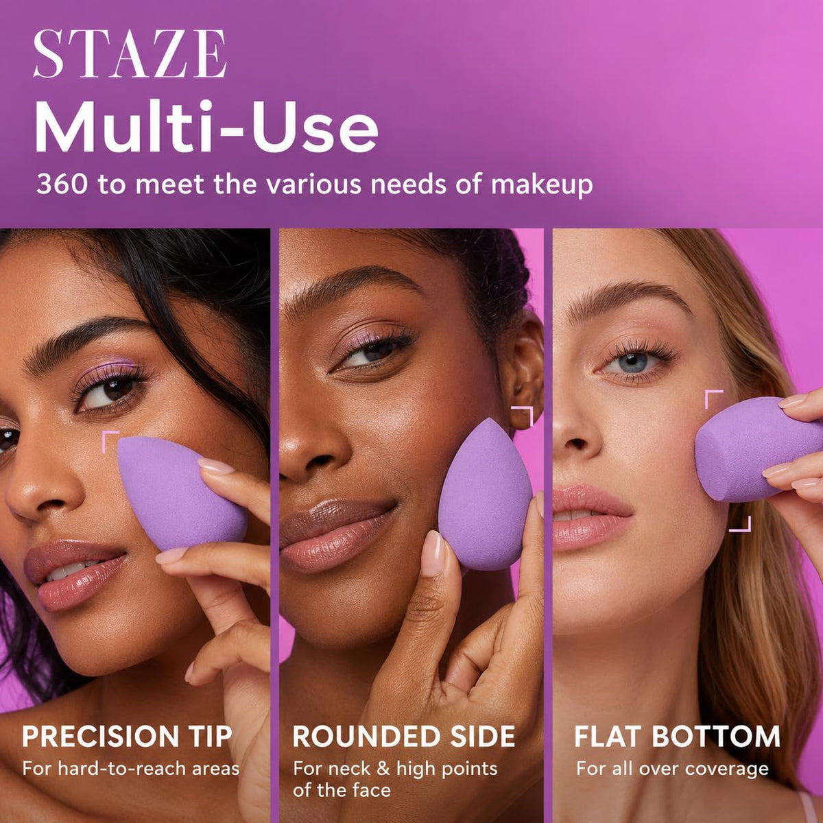 Staze 9to9 HD BlendPro Beauty Blender Velvety Soft Purpel Makeup Sponge | Super-Soft Blending Foam for Foundations, Powders and Creams | Reusable & Washable, Vegan & Cruelty-Free, Streak-Free Finish