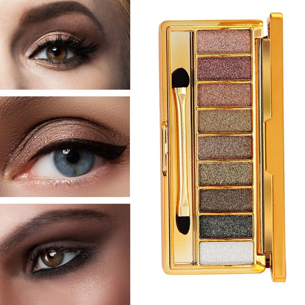 Glitter Eyeshadow Pallet Makeup Sets, 9 Colors Shimmer Sparkle Eyeshadow Palette Diamond Bright Makeup Shimmery Sparkly Glittery Highly Pigmented Waterproof Long-lasting Eye Shadow Palette
