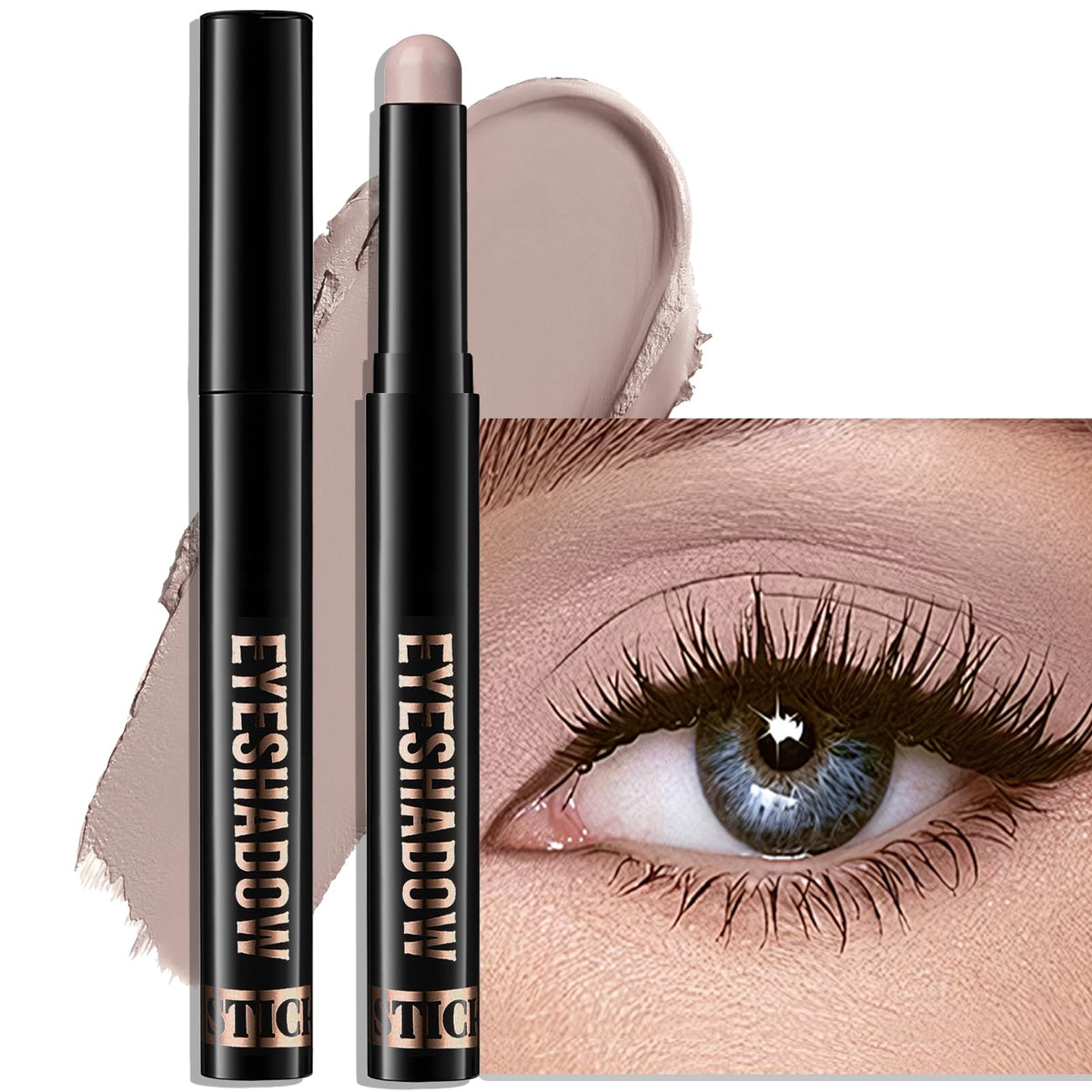 Eyeshadow Stick Light Taupe, Matte Cream Eye Shadow Stick Waterproof Nude Neutral Eyeliner Brightener Pencil Crayon Long-Lasting Eye Highlighter Makeup for Older Women Easy to Use High Pigmented