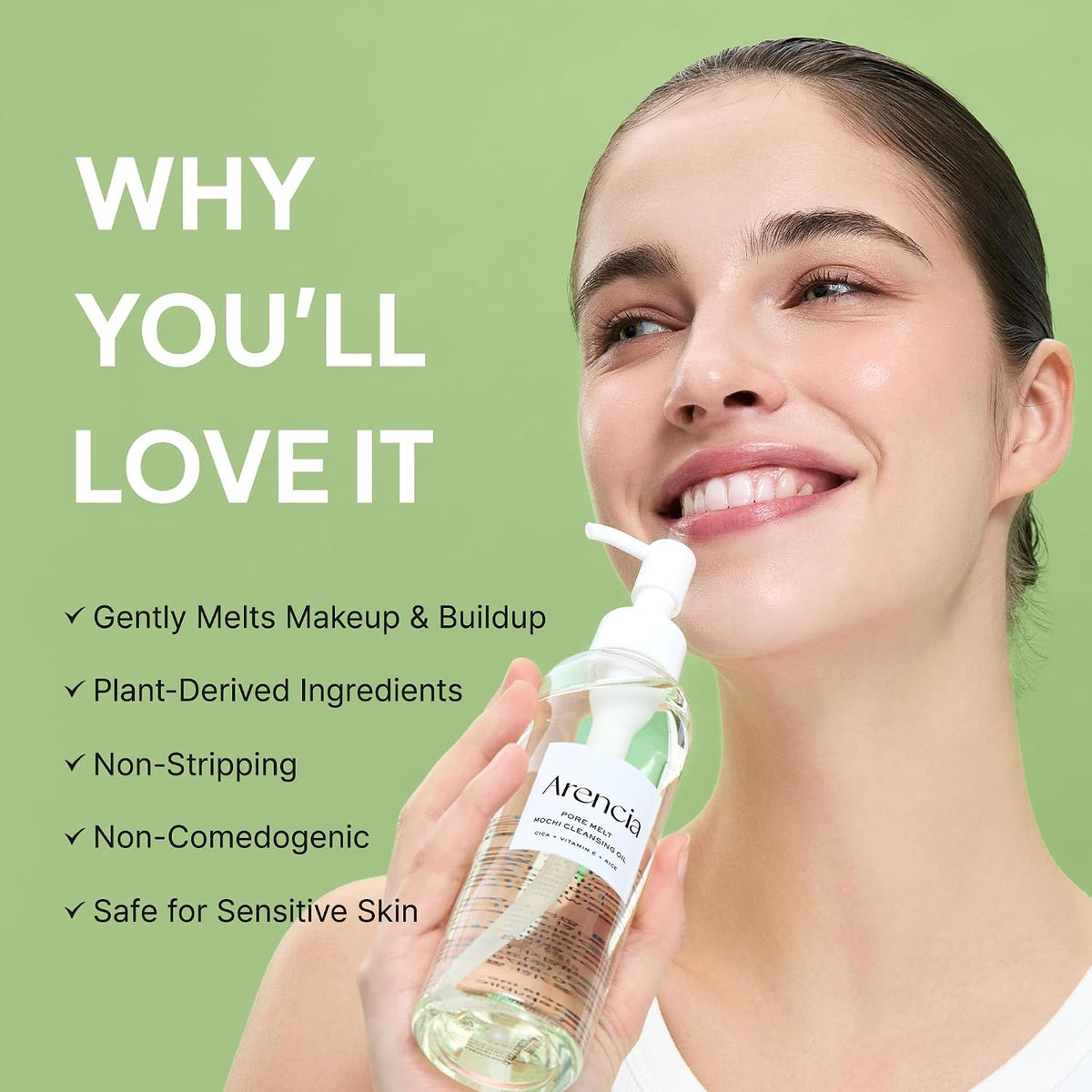 ARENCIA Pore Melt Mochi Makeup-Removing Cleansing Oil, Non-Comedogenic, Rice Amino Acids HD, Vitamin E, Cica, & Ceramide, 6.76 fl oz