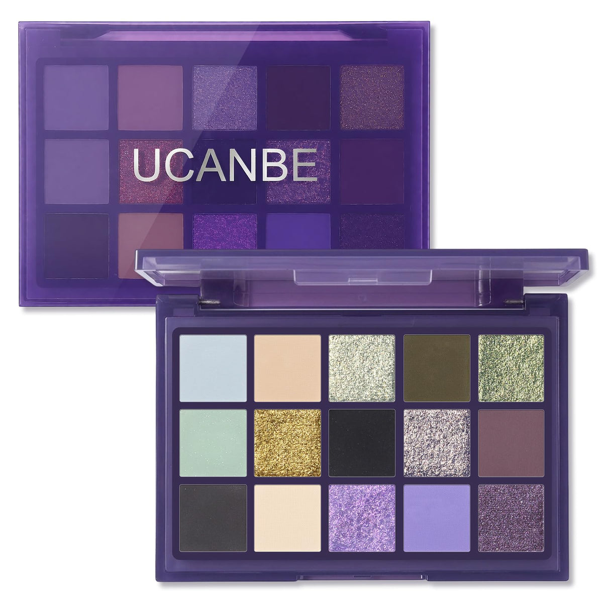 UCANBE Purple Eyeshadow Makeup Palette, 15 Colors Dark Smokey Shimmer Matte Metallic Glitter Eye Shadow Pallet, Violet Lavender Pink Make Up Kit for Cosplay Halloween Ursula Witch Costume Parties