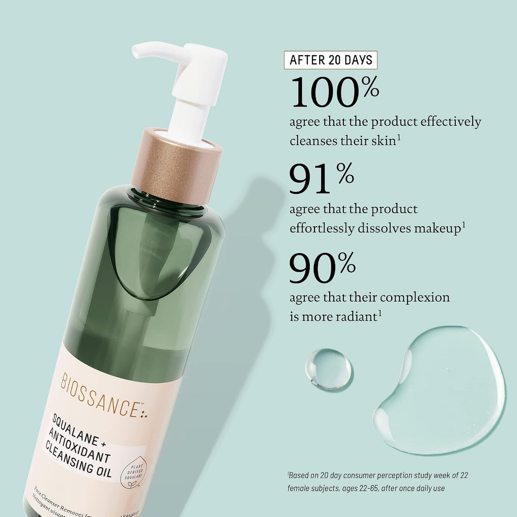 BIOSSANCE Squalane + Antioxidant Cleansing Oil. Lightweight Facial Oil Cleans Deep into Pores, Removes Makeup and Hydrates Skin. For all Skin Types