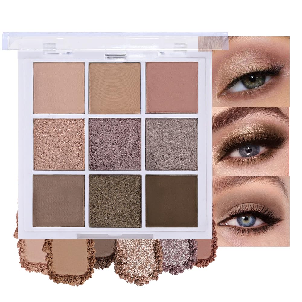 evpct 9 Colors Brown Nude Gold Black Smokey Glitter Eyeshadow Palette