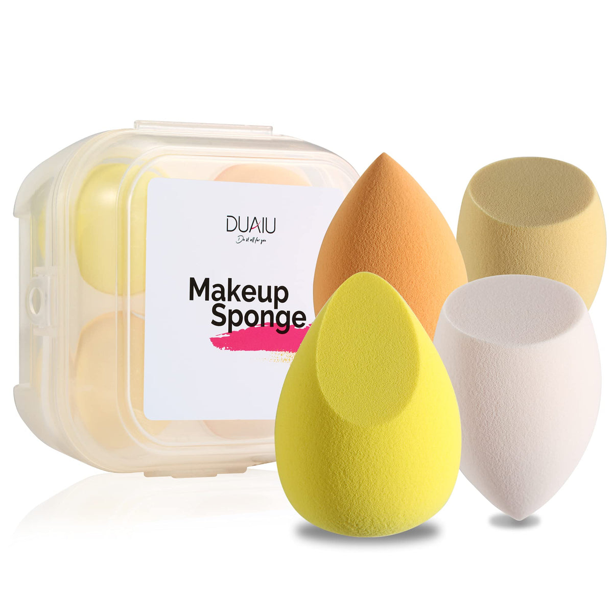 DUAIU 4 Pcs Makeup Sponge Set Beauty Sponge Foundation Blending Sponge, Flawless for Liquid, Cream, and Powder, Multi-colored Makeup Sponges with Storage Box