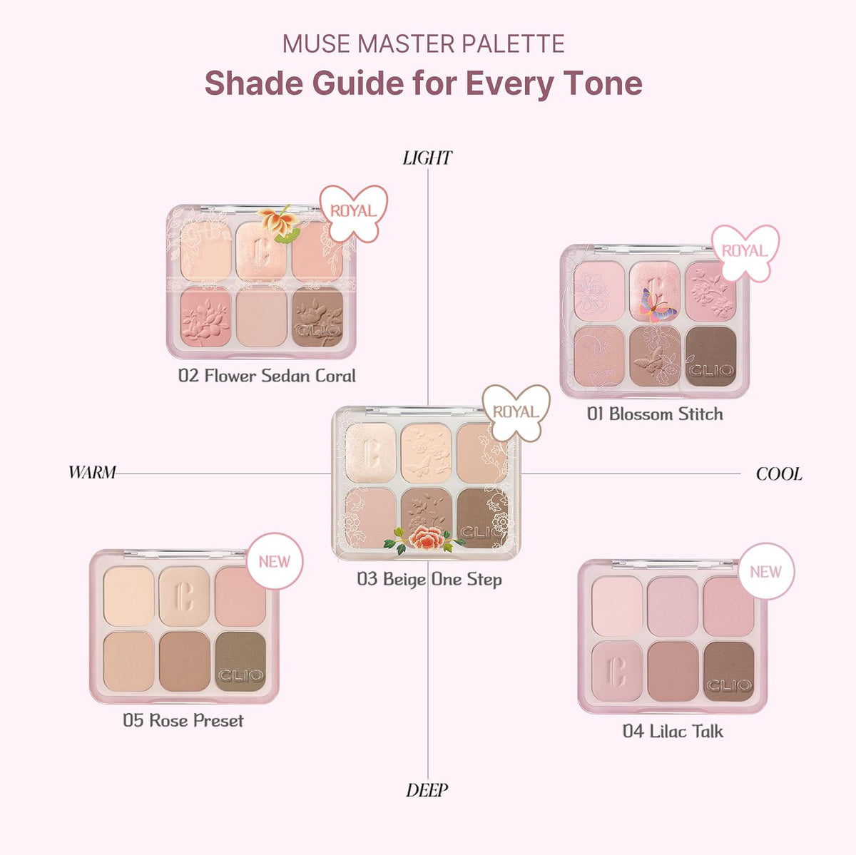 CLIO Muse Master Eyeshadow Palette, Korean Royal Heritage Edition, Baked Cream Powder Formula, Neutral Beige 6-Color with Matte & Shimmer for Daily Makeup, Safe for Sensitive Eyes (03 BEIGE ONE STEP)