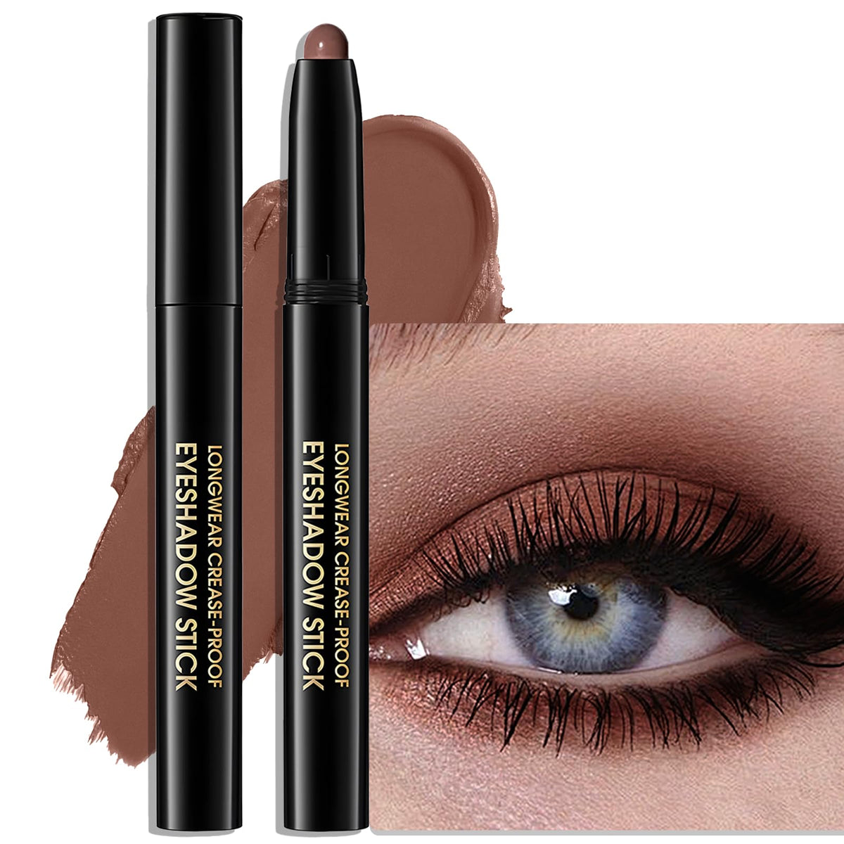 Eyeshadow Stick Light Taupe, Matte Cream Eye Shadow Stick Waterproof Nude Neutral Eyeliner Brightener Pencil Crayon Long-Lasting Eye Highlighter Makeup for Older Women Easy to Use High Pigmented
