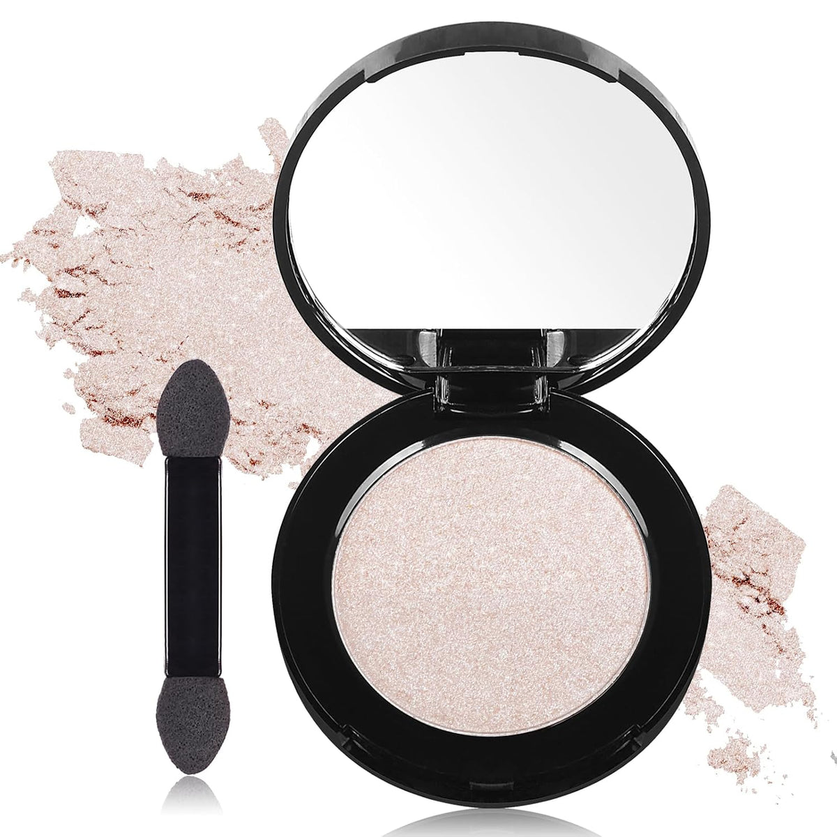 MEICOLY Champagne Shimmer Eyeshadow with Mirror,Shimmer Sparkly Eye Shadow Palette,Pressed Powder Single Eyeshadow for Women and Girls,Eye Makeup Eyelid Color,High Pigment,Long Wearing,Waterproof