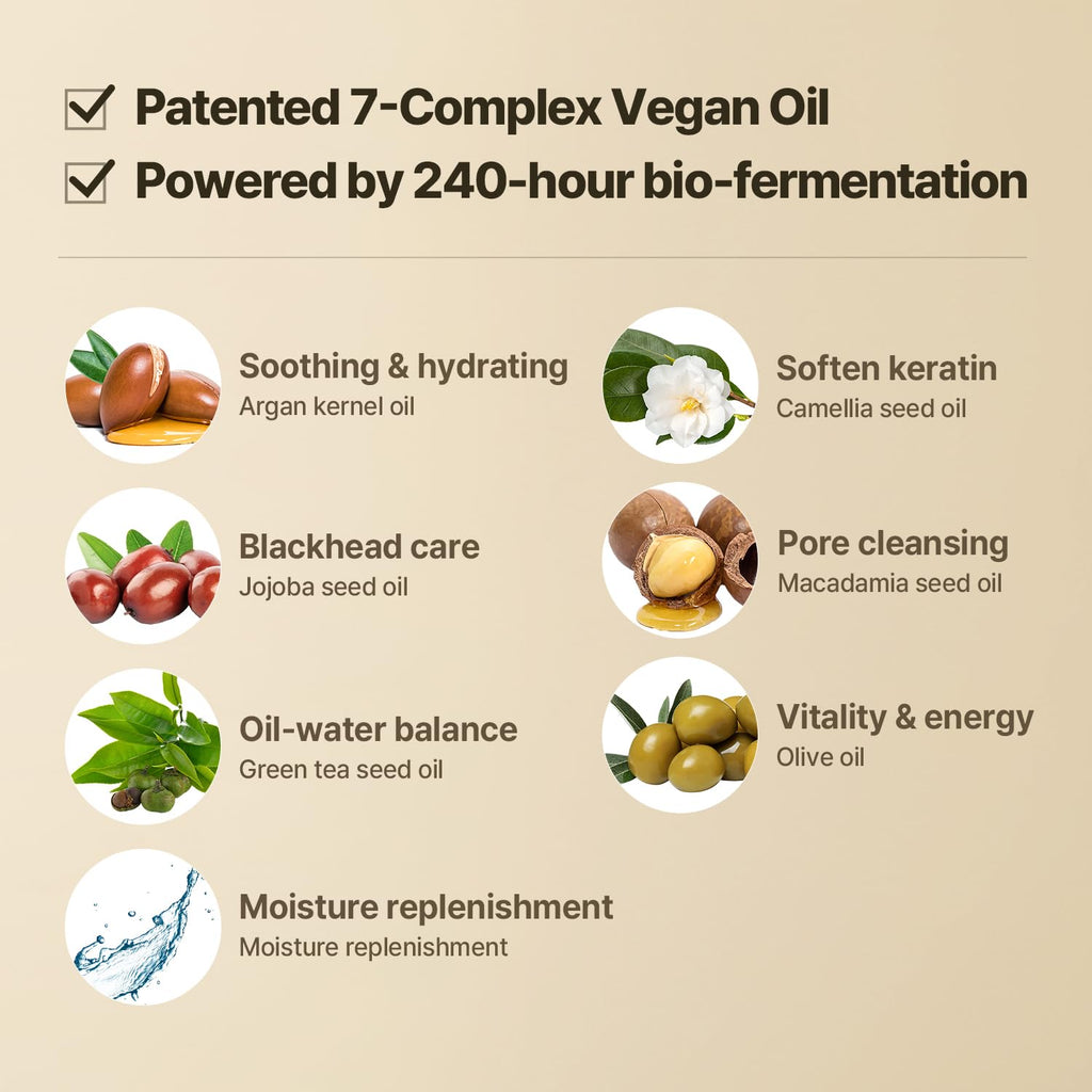 COSNORI 7-Complex Micro Active Cleansing Oil – Korean Vegan Facial Cleansing Oil, Fresh and Light Finish – Gentle Makeup Remover for Face, Hypoallergic, Fermented 7-Oil Complexes, 6.7 fl.oz.