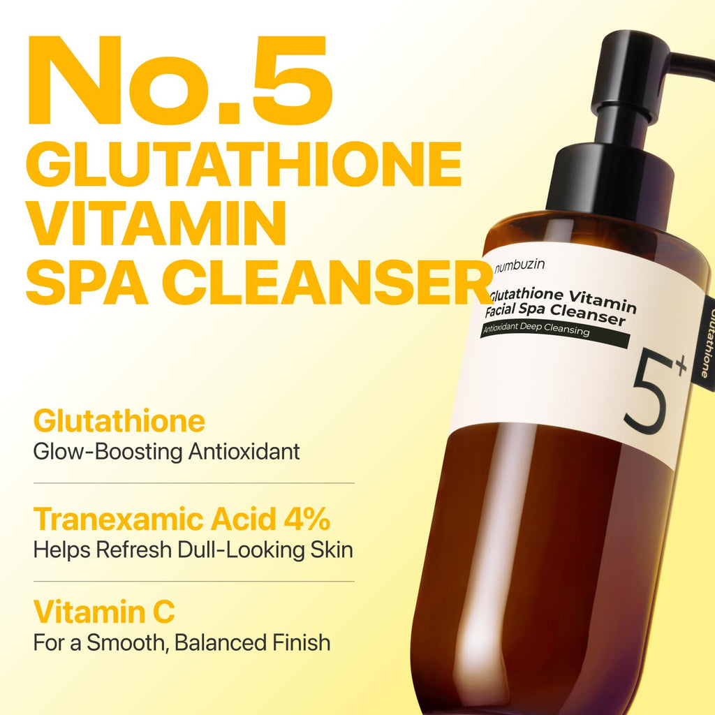 numbuzin No.5 Cleansing Oil, Glutathione & Vitamin C Cleanser for Pores, Sebum & Dark Spots, Rich Oil Texture for Makeup Removal, Radiance Boost & Even-Looking Tone, Helps Soothe Redness 6.76 fl oz
