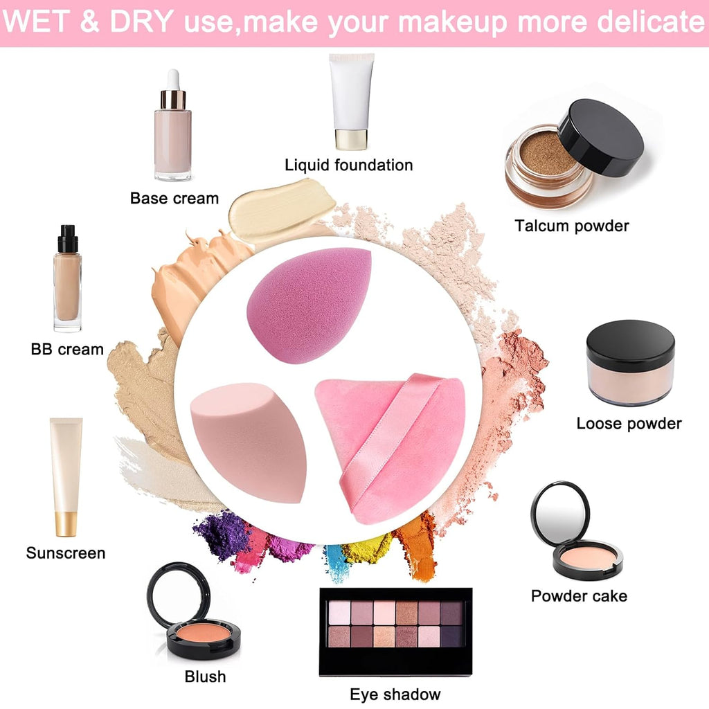 6+6 Professional Makeup Sponge Set,2.76 inch Portable Soft Sponge Setting Face Puffs,Multicolor Makeup Blending Sponge Cosmetic Applicator for Loose Powder,Liquid,Facial Makeup Tools（Pink)