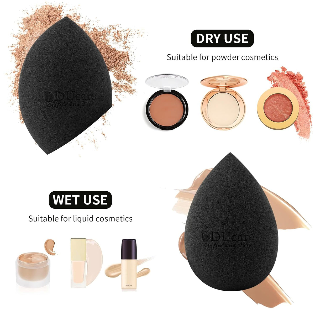 DUcare Makeup Sponges with Foundation Brush Makeup Puff Blending Foundation Sponge for Liquid BB Cream Mineral Powder Buffing Stippling