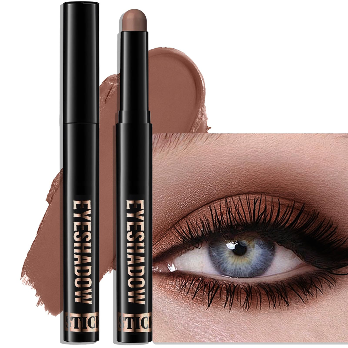 Eyeshadow Stick Light Taupe, Matte Cream Eye Shadow Stick Waterproof Nude Neutral Eyeliner Brightener Pencil Crayon Long-Lasting Eye Highlighter Makeup for Older Women Easy to Use High Pigmented
