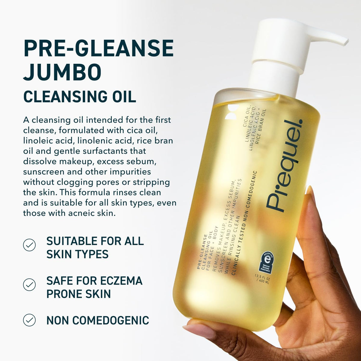 Prequel Skin Pre-Gleanse Oil Cleanser for Face. Double Cleansing Oil Skincare for Women with Cica and more. Non-Comedogenic Makeup Remover. Unscented Gentle Formula For All Skin Types. 13.5oz